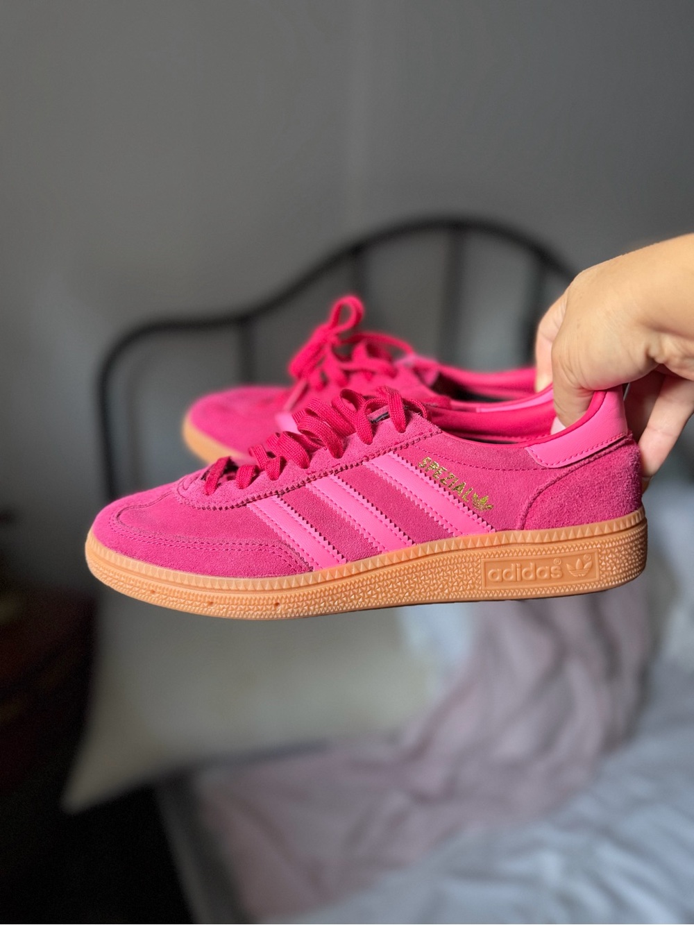 adidas Pink Gazelle-Style Suede Sneakers with Gum Sole